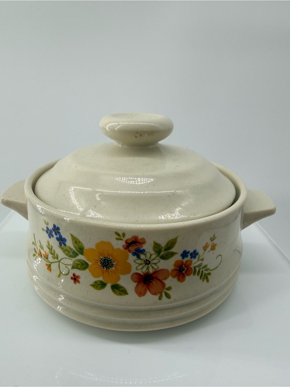 Cream Floral Ceramic Casserole with Lid - Decorative Serveware